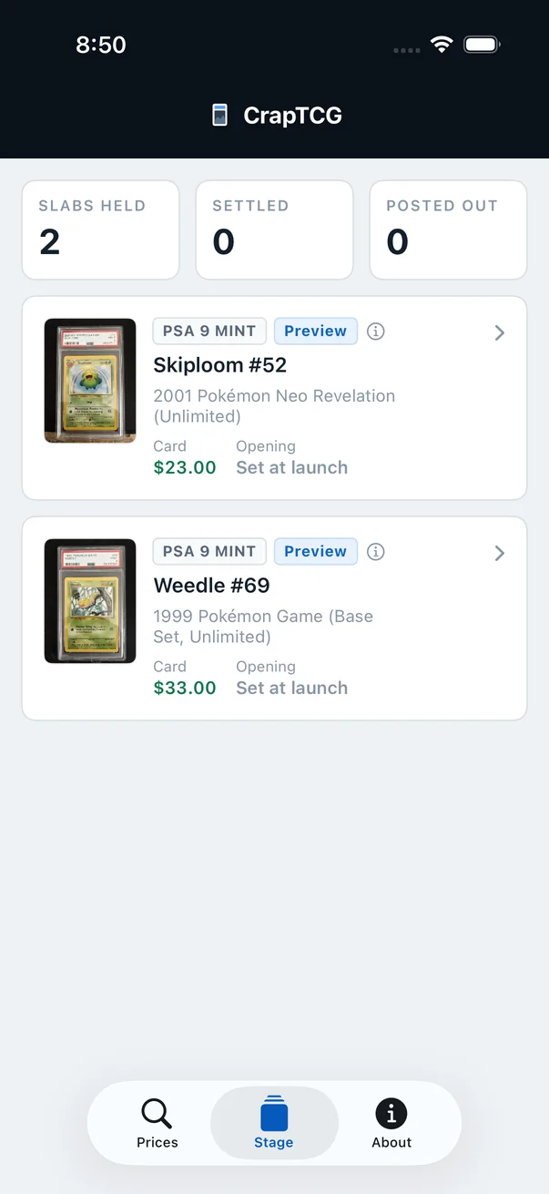 The vault, listing graded cards